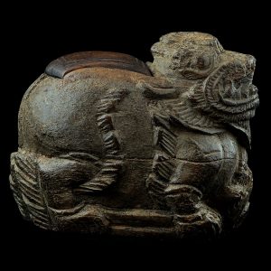 Medicine box, antique, ancient, Burma, Myanmar, hard wood, lion, 19 century, oriental art