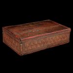 Lacquer rectangular box, antique, Myanmar, Burma, 19 century, incised lacquer on bamboo, oriental art, south east asia