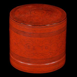 Betel box, Burma, Myanmar, antique, 19 century, orange lacquer on bamboo, decorative art, antique