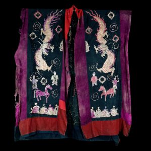 Yao priest dress, shaman dress, Yunnan, Hunan, China, silk embroidery on cotton, used during ceremony, tribal textile, primitive art, early 20 century