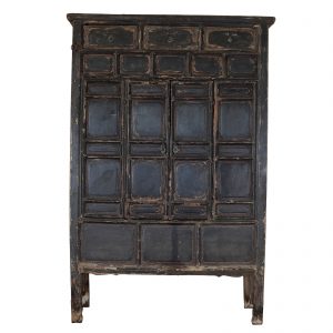 Black lacquer cabinet, antique, China, Shanxi province, 17 century, late Ming dynasty, traces of gilded painting on black lacquer, elm wood, oriental furniture